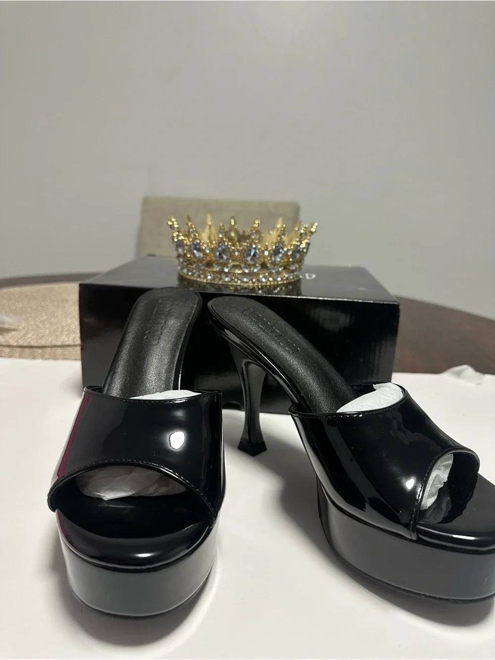 Black Patent Platform Mule Heels